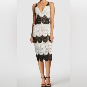 NWOT Dress the Population Black and White Crochet Cocktail Dress sz XS